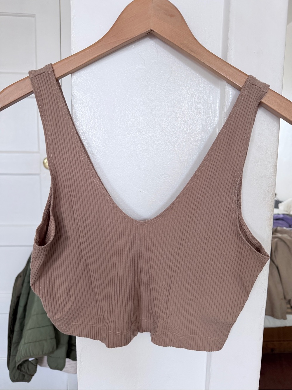 OZMA REVA Ribbed V-Neck Crop Camisole - Taupe